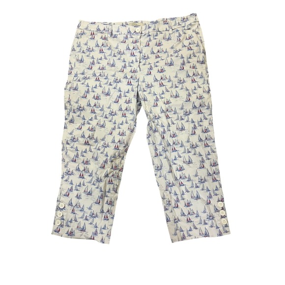 Talbots Pants - Talbots Womens Sailboat Print Crop Pants White Blue Red Nautical Size 14